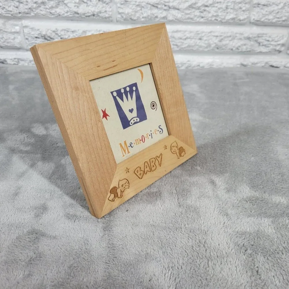 Baby Photo Frame 3x3 Small Square Brown Wood Traditional 6in Tabletop Desk S27E